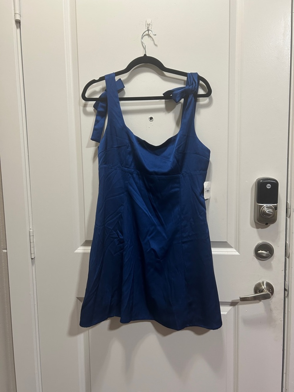 Royal Blue Tie-Shoulder Satin Mini Dress